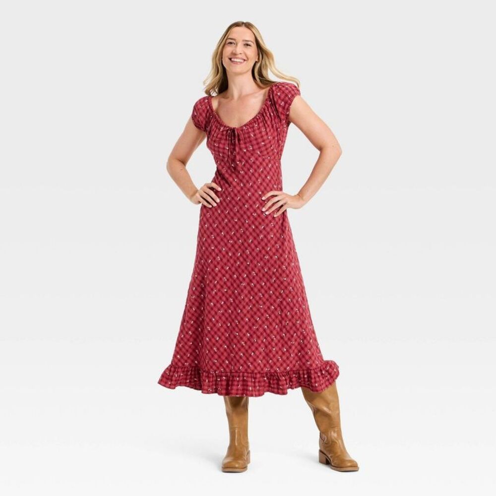 Universal Thread - Women's Puff Short Sleeve Ankle Sundress - Univers Red